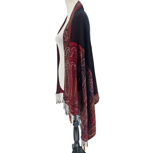 Pashmina Reversible Rainbow Sequin Embellished Shawl Wrap 64x27 Fringe Boho - Picture 9 of 9
